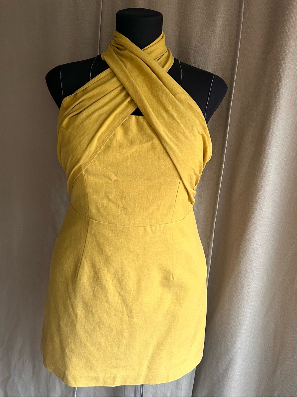 Yellow Halter Cross-Front Mini Dress - Women